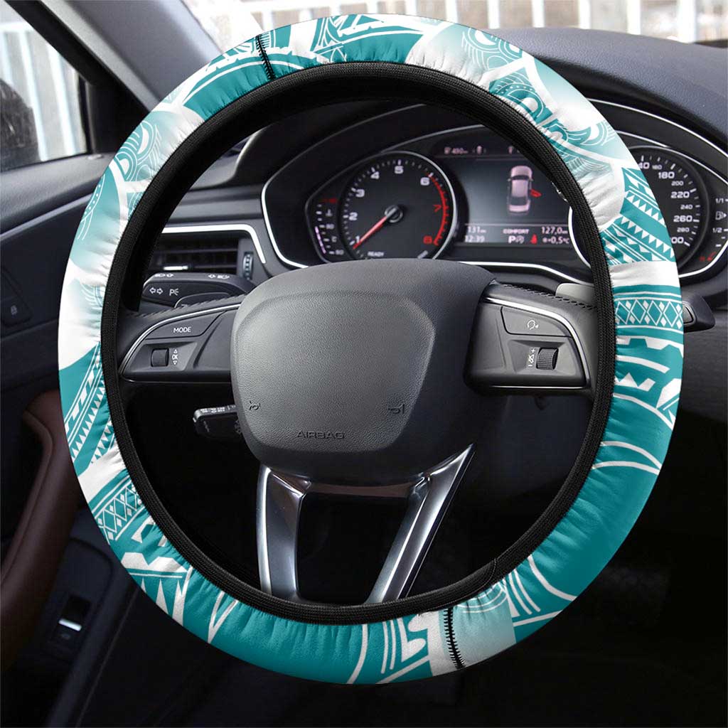 Polynesian Plumeria Flowers Tribal Steering Wheel Cover Pacific Tattoo Teal Style LT9 - Polynesian Pride