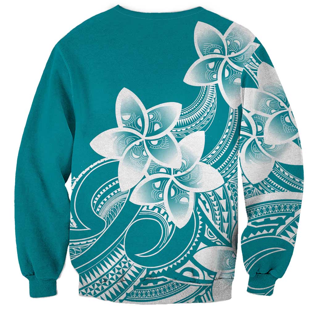 Polynesian Plumeria Flowers Tribal Sweatshirt Pacific Tattoo Teal Style LT9 - Polynesian Pride