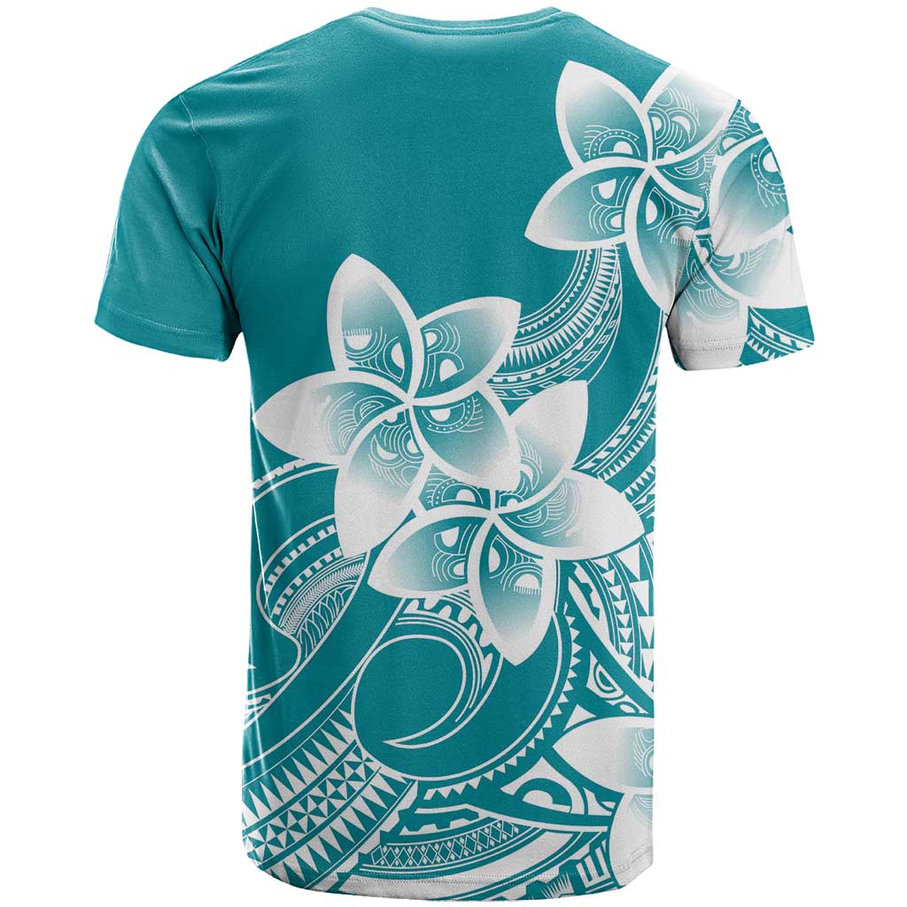 Polynesian Plumeria Flowers Tribal T Shirt Pacific Tattoo Teal Style - Polynesian Pride