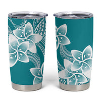 Polynesian Plumeria Flowers Tribal Tumbler Cup Pacific Tattoo Teal Style - Polynesian Pride
