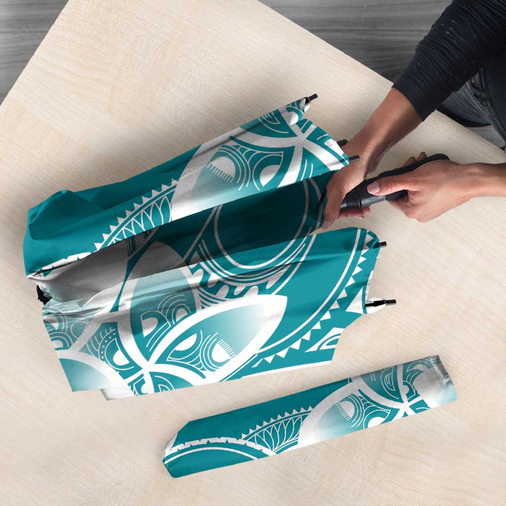 Polynesian Plumeria Flowers Tribal Umbrella Pacific Tattoo Teal Style - Polynesian Pride