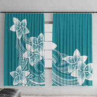 Polynesian Plumeria Flowers Tribal Window Curtain Pacific Tattoo Teal Style - Polynesian Pride