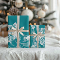 Polynesian Plumeria Flowers Tribal Wrapping Paper Pacific Tattoo Teal Style LT9 - Polynesian Pride