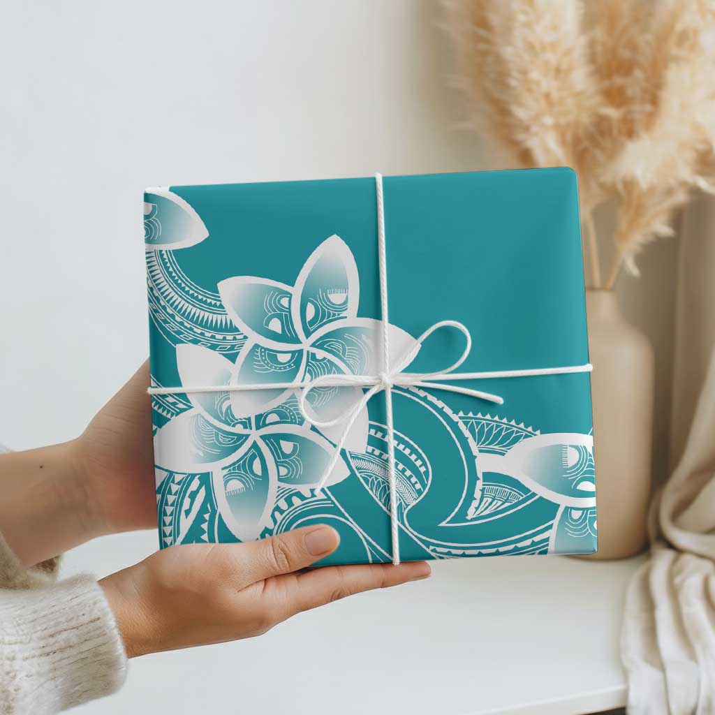 Polynesian Plumeria Flowers Tribal Wrapping Paper Pacific Tattoo Teal Style LT9 - Polynesian Pride