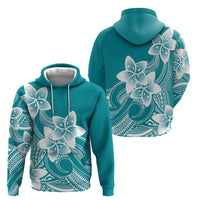 Polynesian Plumeria Flowers Tribal Zip Hoodie Pacific Tattoo Teal Style - Polynesian Pride