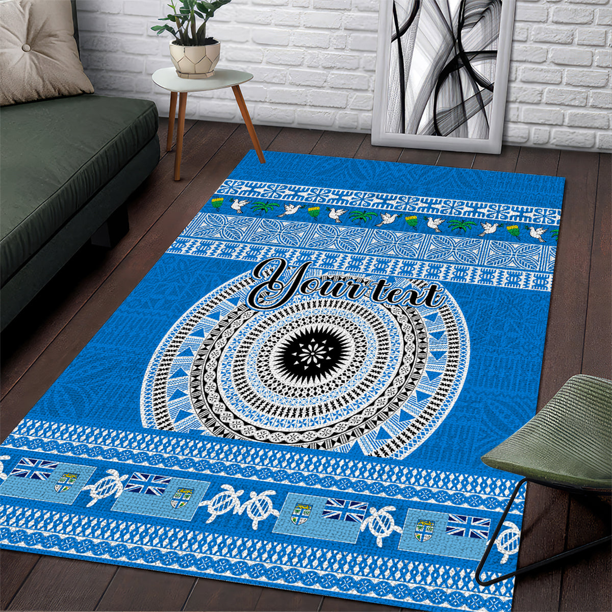 Personalised Fiji Marau Na Kerisimasi Area Rug Merry Christmas Tapa Pattern Blue Style LT9 Red - Polynesian Pride