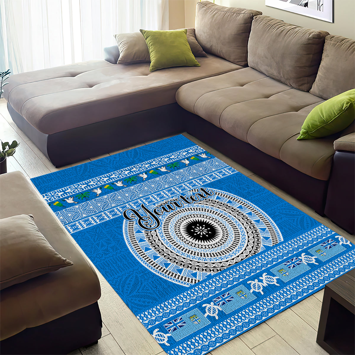 Personalised Fiji Marau Na Kerisimasi Area Rug Merry Christmas Tapa Pattern Blue Style LT9 - Polynesian Pride