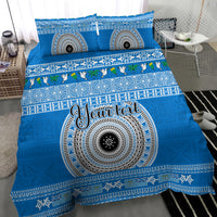 Personalised Fiji Marau Na Kerisimasi Bedding Set Merry Christmas Tapa Pattern Blue Style LT9 - Polynesian Pride