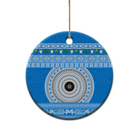 Personalised Fiji Marau Na Kerisimasi Ceramic Ornament Merry Christmas Tapa Pattern Blue Style LT9 - Polynesian Pride