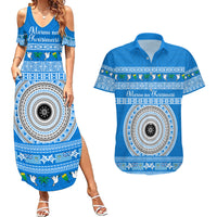 Personalised Fiji Marau Na Kerisimasi Couples Matching Summer Maxi Dress and Hawaiian Shirt Merry Christmas Tapa Pattern Blue Style LT9 Red - Polynesian Pride