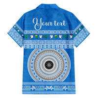 Personalised Fiji Marau Na Kerisimasi Family Matching Long Sleeve Bodycon Dress and Hawaiian Shirt Merry Christmas Tapa Pattern Blue Style LT9 - Polynesian Pride