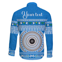 Personalised Fiji Marau Na Kerisimasi Family Matching Off Shoulder Maxi Dress and Hawaiian Shirt Merry Christmas Tapa Pattern Blue Style LT9 - Polynesian Pride