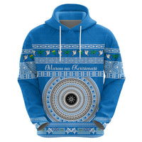 Personalised Fiji Marau Na Kerisimasi Hoodie Merry Christmas Tapa Pattern Blue Style LT9 - Polynesian Pride