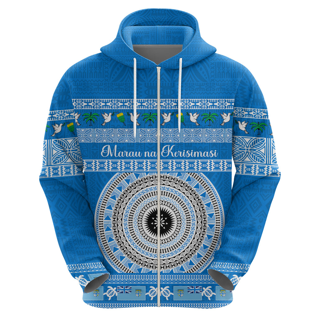 Personalised Fiji Marau Na Kerisimasi Hoodie Merry Christmas Tapa Pattern Blue Style LT9 - Polynesian Pride