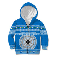 Personalised Fiji Marau Na Kerisimasi Kid Hoodie Merry Christmas Tapa Pattern Blue Style LT9 Zip Hoodie Red - Polynesian Pride