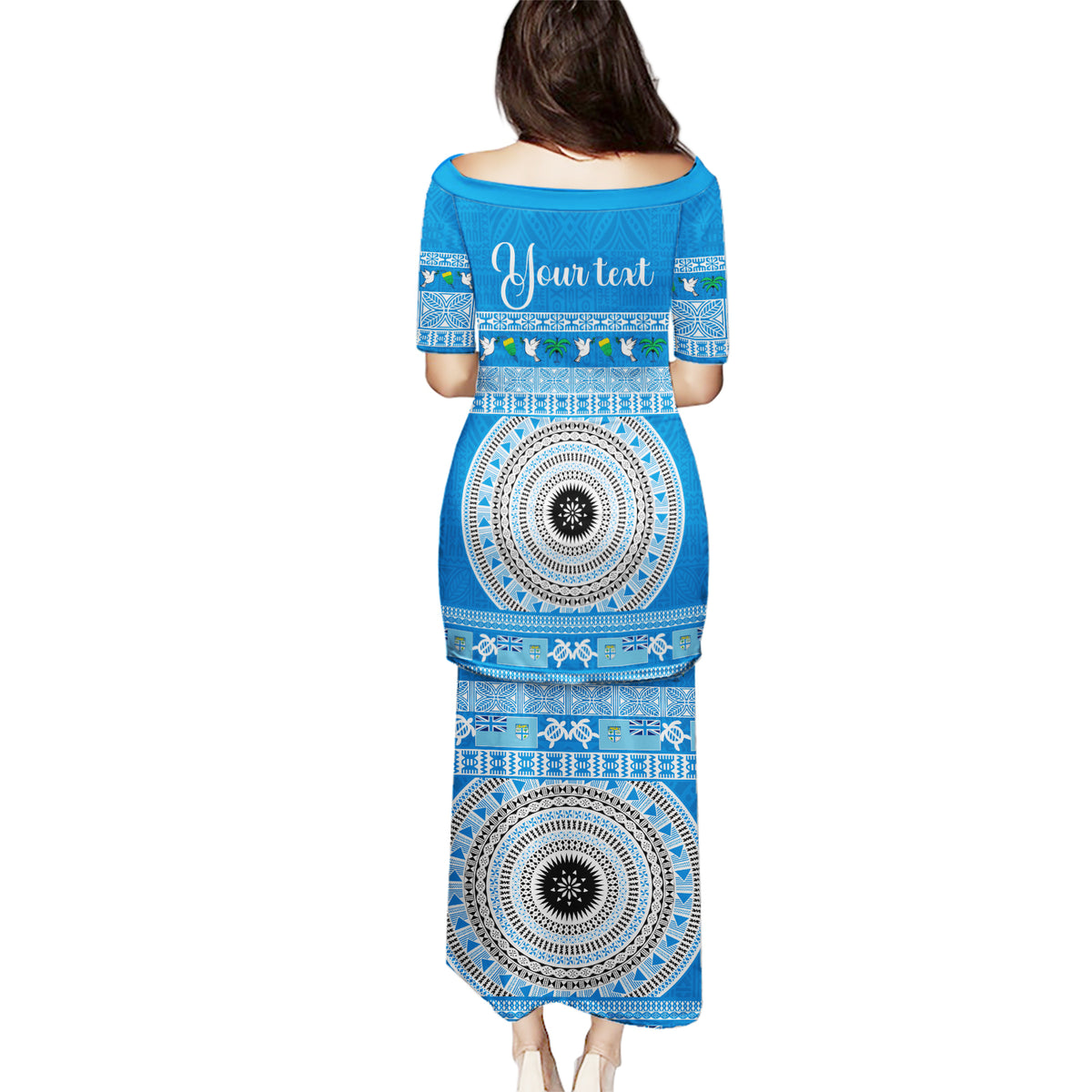 Personalised Fiji Marau Na Kerisimasi Puletasi Merry Christmas Tapa Pattern Blue Style LT9 - Polynesian Pride