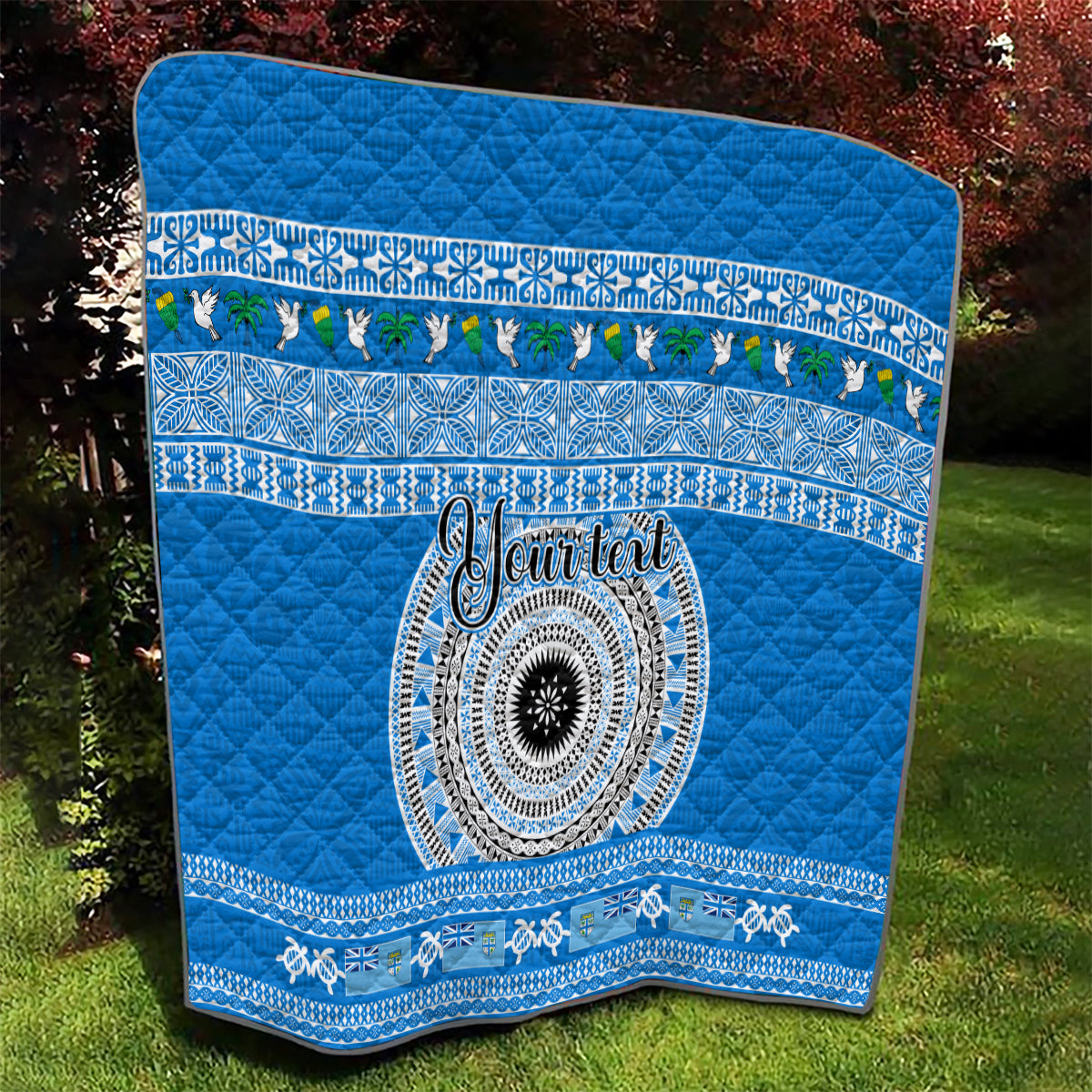 Personalised Fiji Marau Na Kerisimasi Quilt Merry Christmas Tapa Pattern Blue Style LT9 - Polynesian Pride
