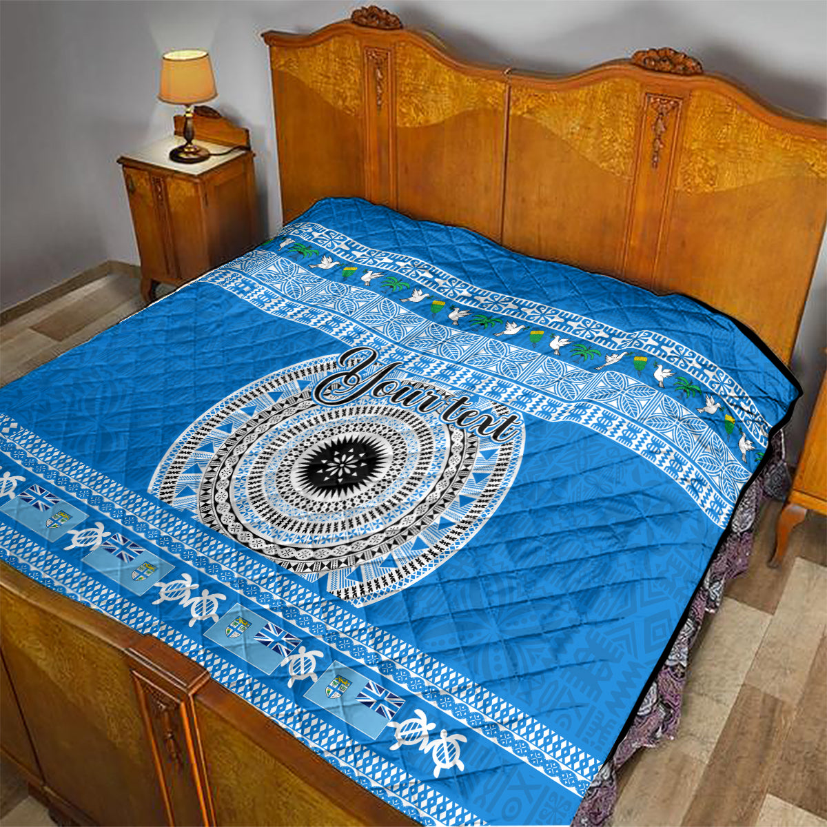 Personalised Fiji Marau Na Kerisimasi Quilt Merry Christmas Tapa Pattern Blue Style LT9 - Polynesian Pride