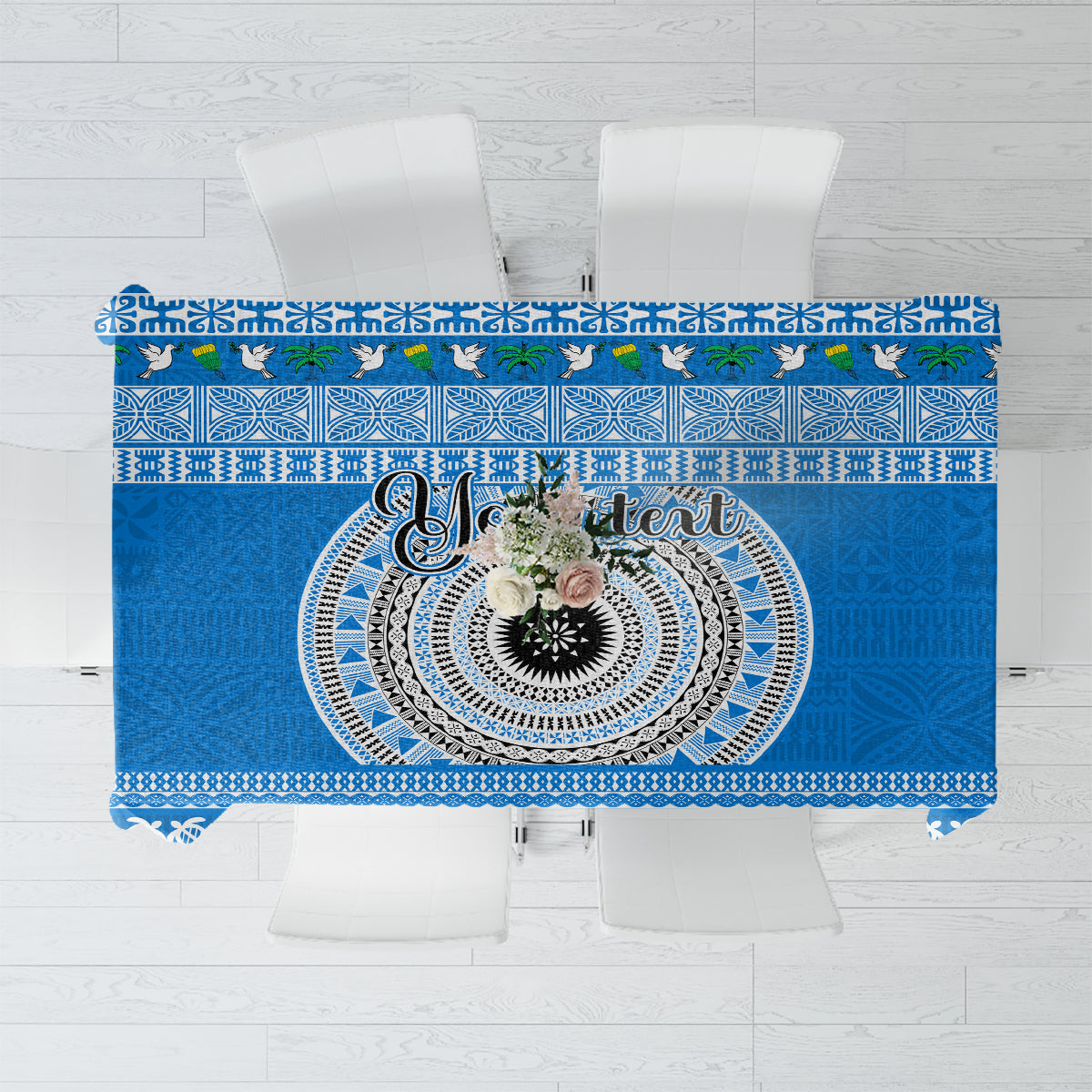 Personalised Fiji Marau Na Kerisimasi Tablecloth Merry Christmas Tapa Pattern Blue Style LT9 Red - Polynesian Pride