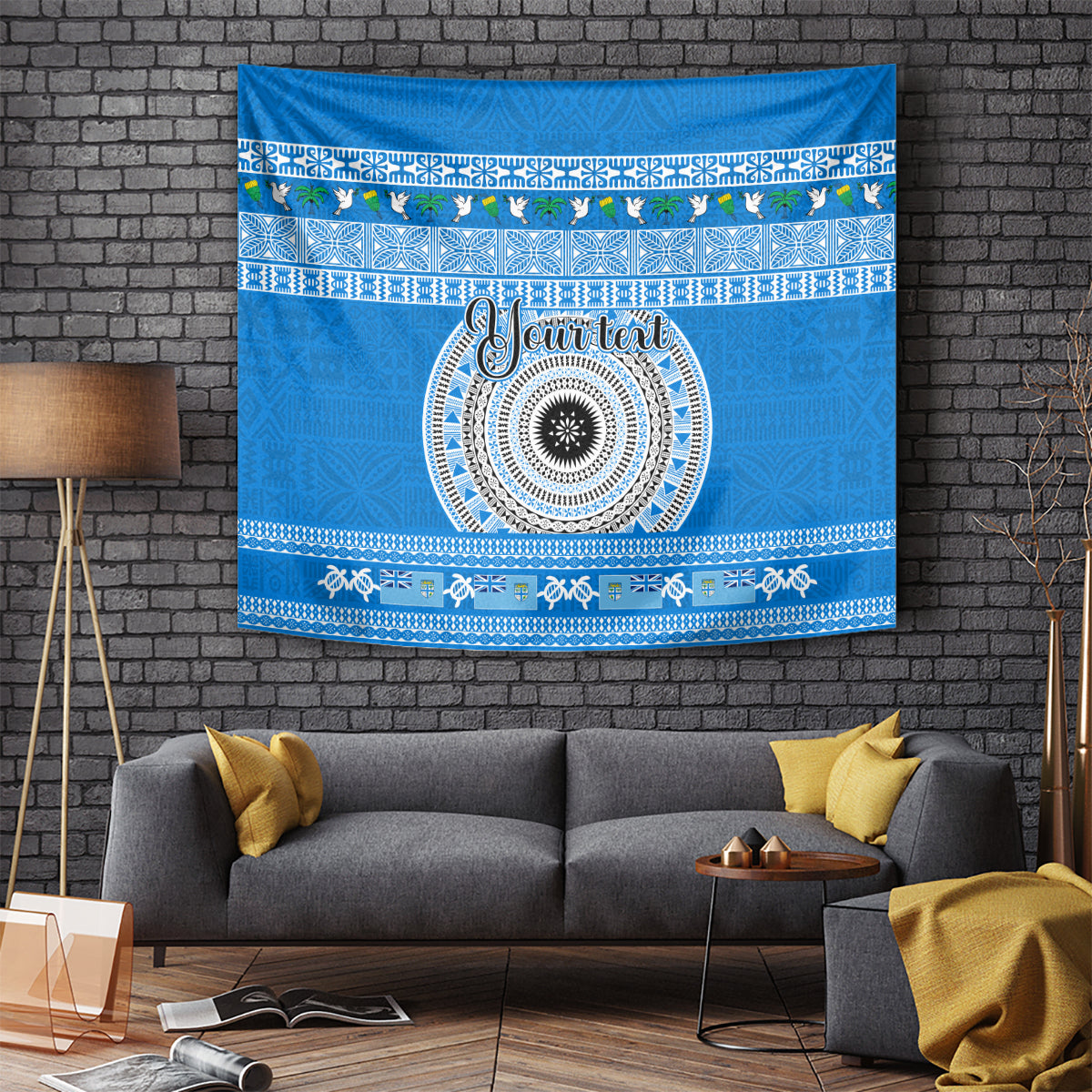 Personalised Fiji Marau Na Kerisimasi Tapestry Merry Christmas Tapa Pattern Blue Style LT9 Red - Polynesian Pride