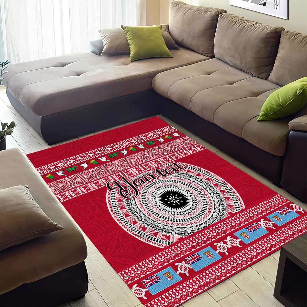 Personalised Fiji Marau Na Kerisimasi Area Rug Merry Christmas Tapa Pattern Red Style LT9 - Polynesian Pride