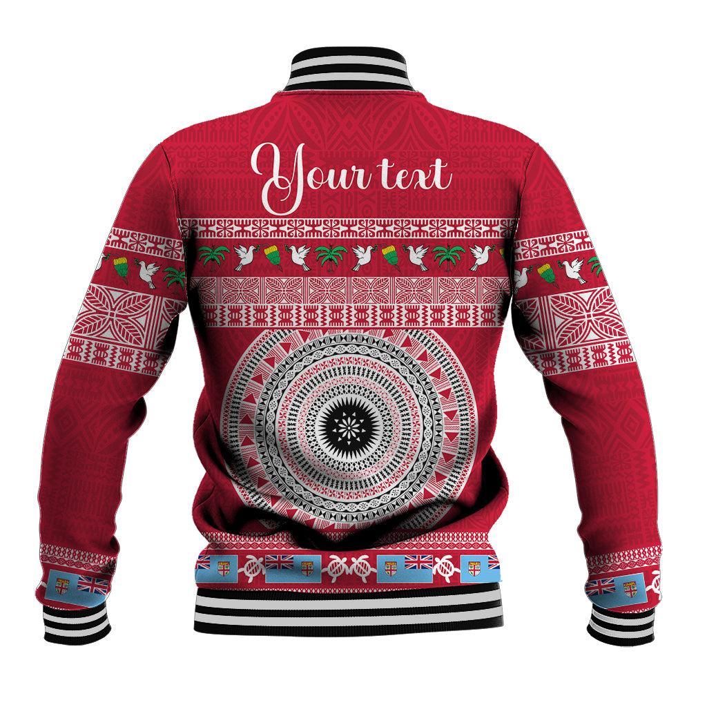 Personalised Fiji Marau Na Kerisimasi Baseball Jacket Merry Christmas Tapa Pattern Red Style LT9 - Polynesian Pride