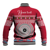 Personalised Fiji Marau Na Kerisimasi Baseball Jacket Merry Christmas Tapa Pattern Red Style LT9 - Polynesian Pride