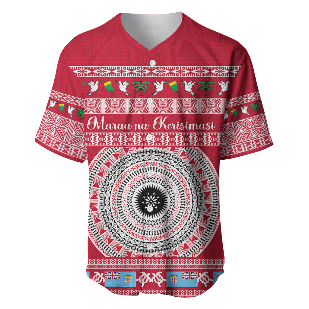 Personalised Fiji Marau Na Kerisimasi Baseball Jersey Merry Christmas Tapa Pattern Red Style LT9 Red - Polynesian Pride