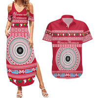 Personalised Fiji Marau Na Kerisimasi Couples Matching Summer Maxi Dress and Hawaiian Shirt Merry Christmas Tapa Pattern Red Style LT9 Red - Polynesian Pride