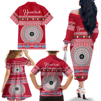 Personalised Fiji Marau Na Kerisimasi Family Matching Off Shoulder Long Sleeve Dress and Hawaiian Shirt Merry Christmas Tapa Pattern Red Style LT9 - Polynesian Pride