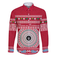 Personalised Fiji Marau Na Kerisimasi Family Matching Off Shoulder Long Sleeve Dress and Hawaiian Shirt Merry Christmas Tapa Pattern Red Style LT9 Dad's Shirt - Long Sleeve Red - Polynesian Pride