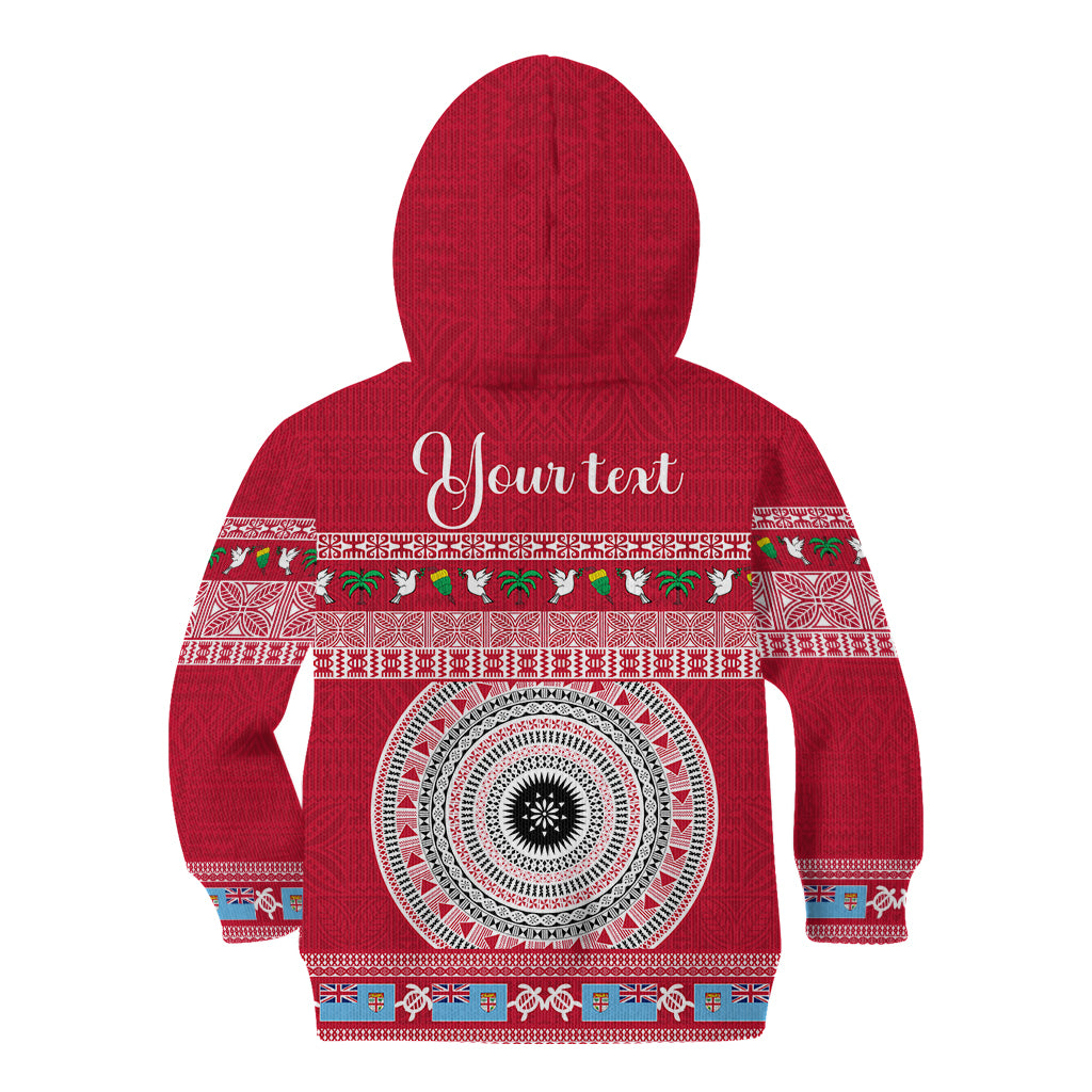 Personalised Fiji Marau Na Kerisimasi Kid Hoodie Merry Christmas Tapa Pattern Red Style LT9 - Polynesian Pride