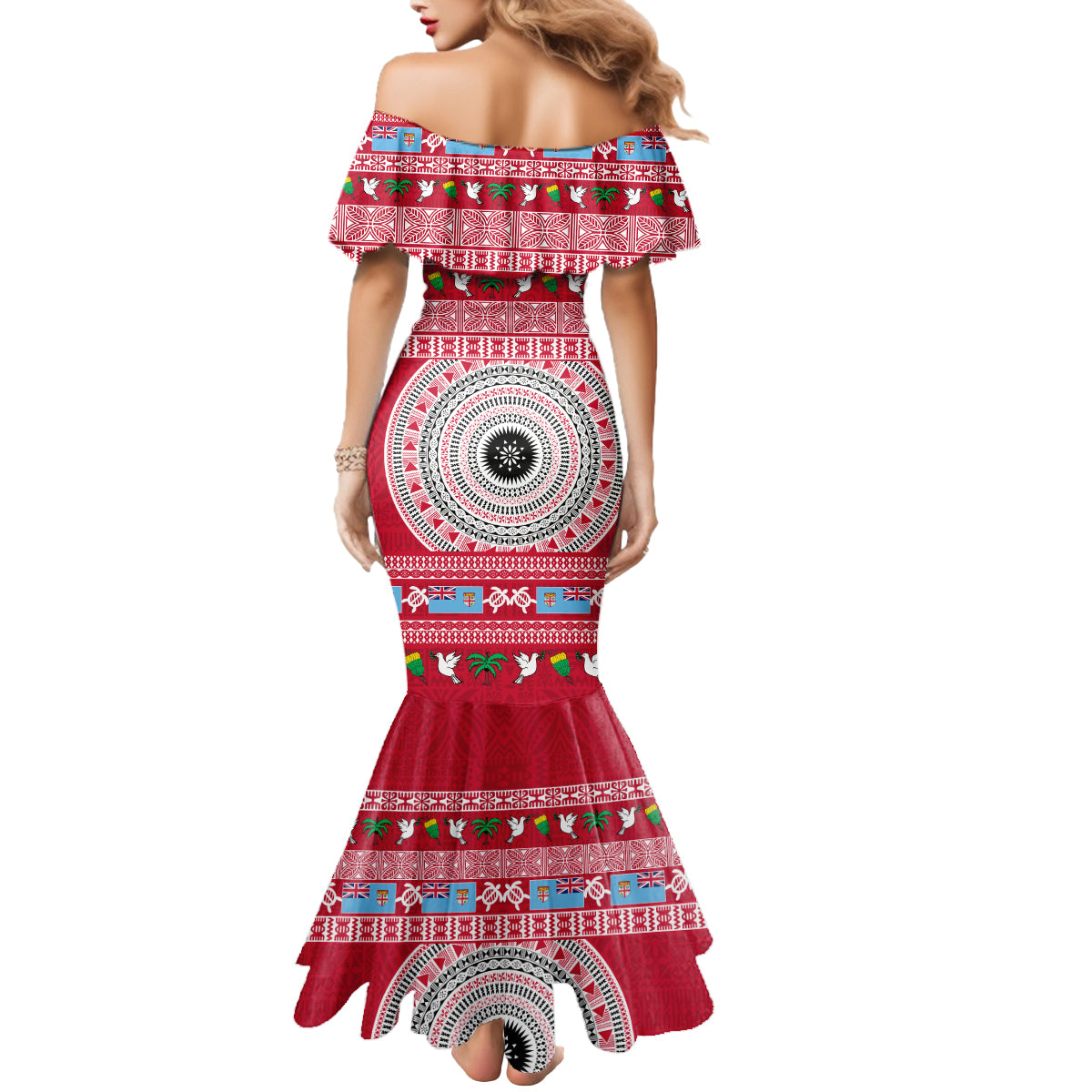 Personalised Fiji Marau Na Kerisimasi Mermaid Dress Merry Christmas Tapa Pattern Red Style LT9 - Polynesian Pride