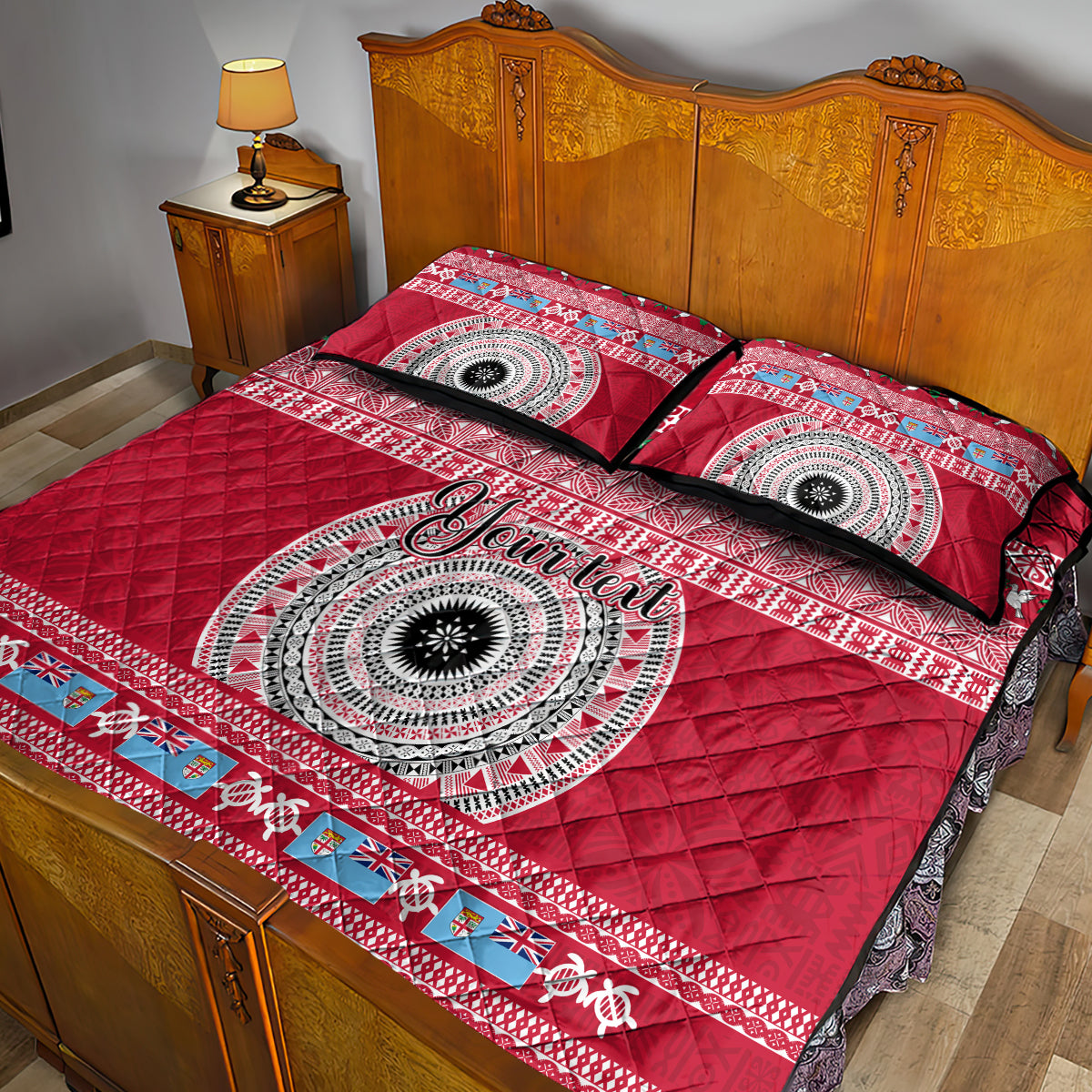 Personalised Fiji Marau Na Kerisimasi Quilt Bed Set Merry Christmas Tapa Pattern Red Style LT9 - Polynesian Pride