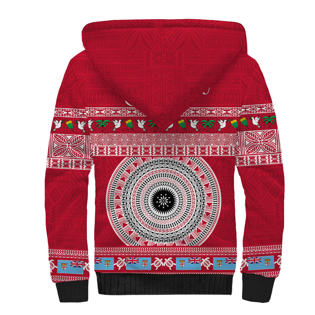 Personalised Fiji Marau Na Kerisimasi Sherpa Hoodie Merry Christmas Tapa Pattern Red Style LT9 - Polynesian Pride