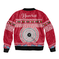 Personalised Fiji Marau Na Kerisimasi Sleeve Zip Bomber Jacket Merry Christmas Tapa Pattern Red Style LT9 - Polynesian Pride