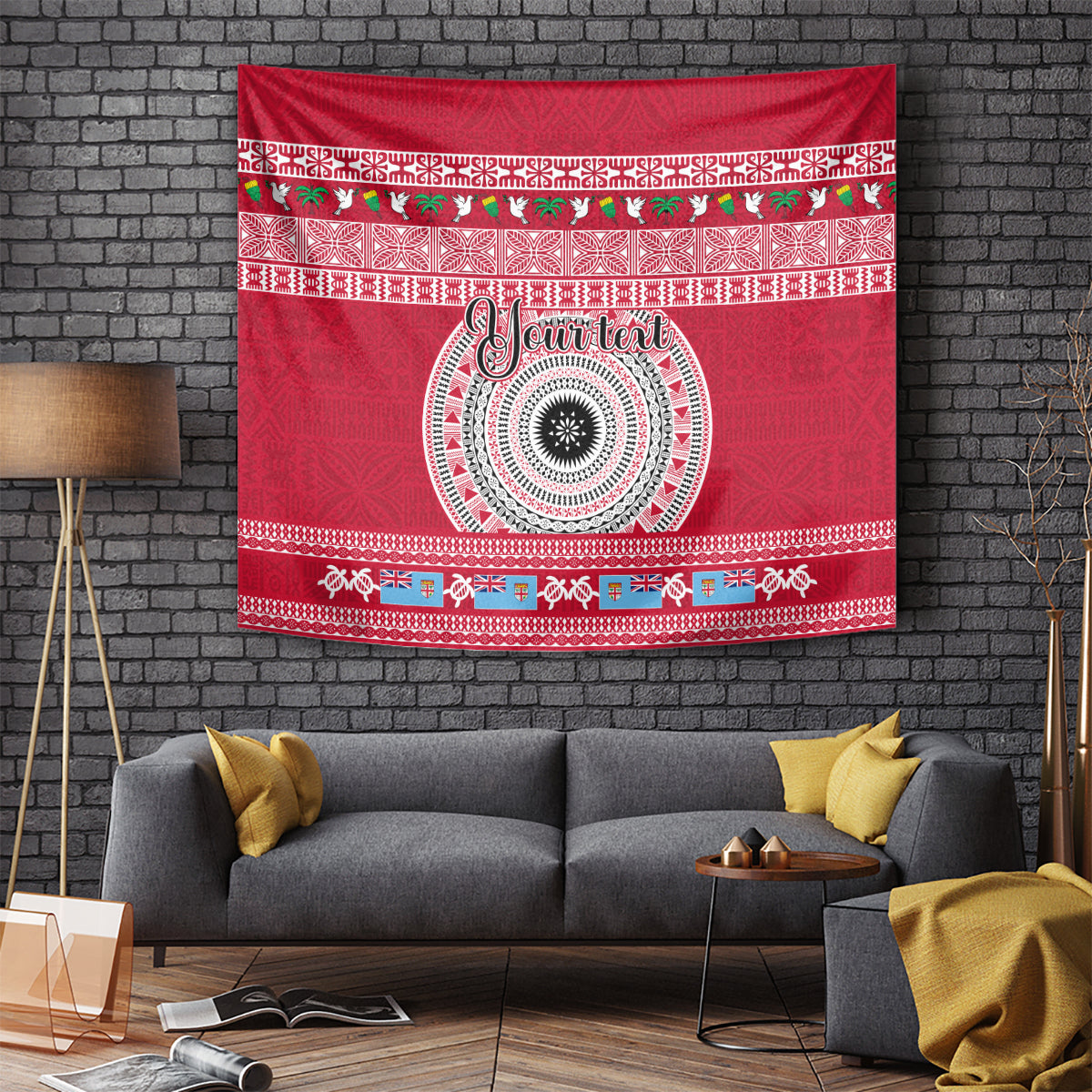 Personalised Fiji Marau Na Kerisimasi Tapestry Merry Christmas Tapa Pattern Red Style LT9 Red - Polynesian Pride