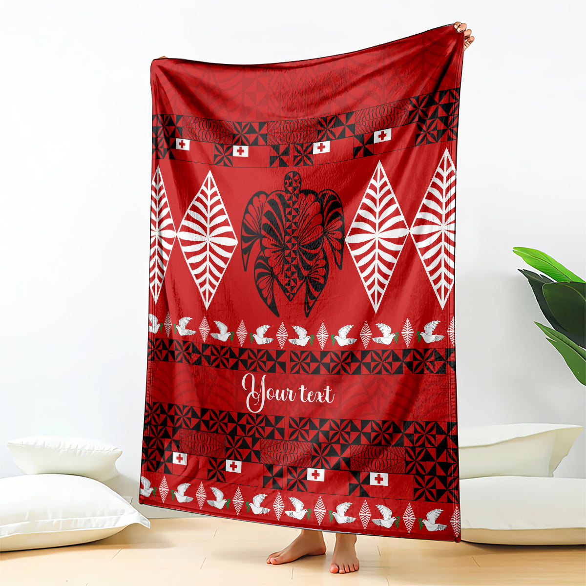 Personalised Tonga Kilisimasi Fiefia Blanket Merry Christmas with Turtle Ngatu Pattern LT9 Red - Polynesian Pride