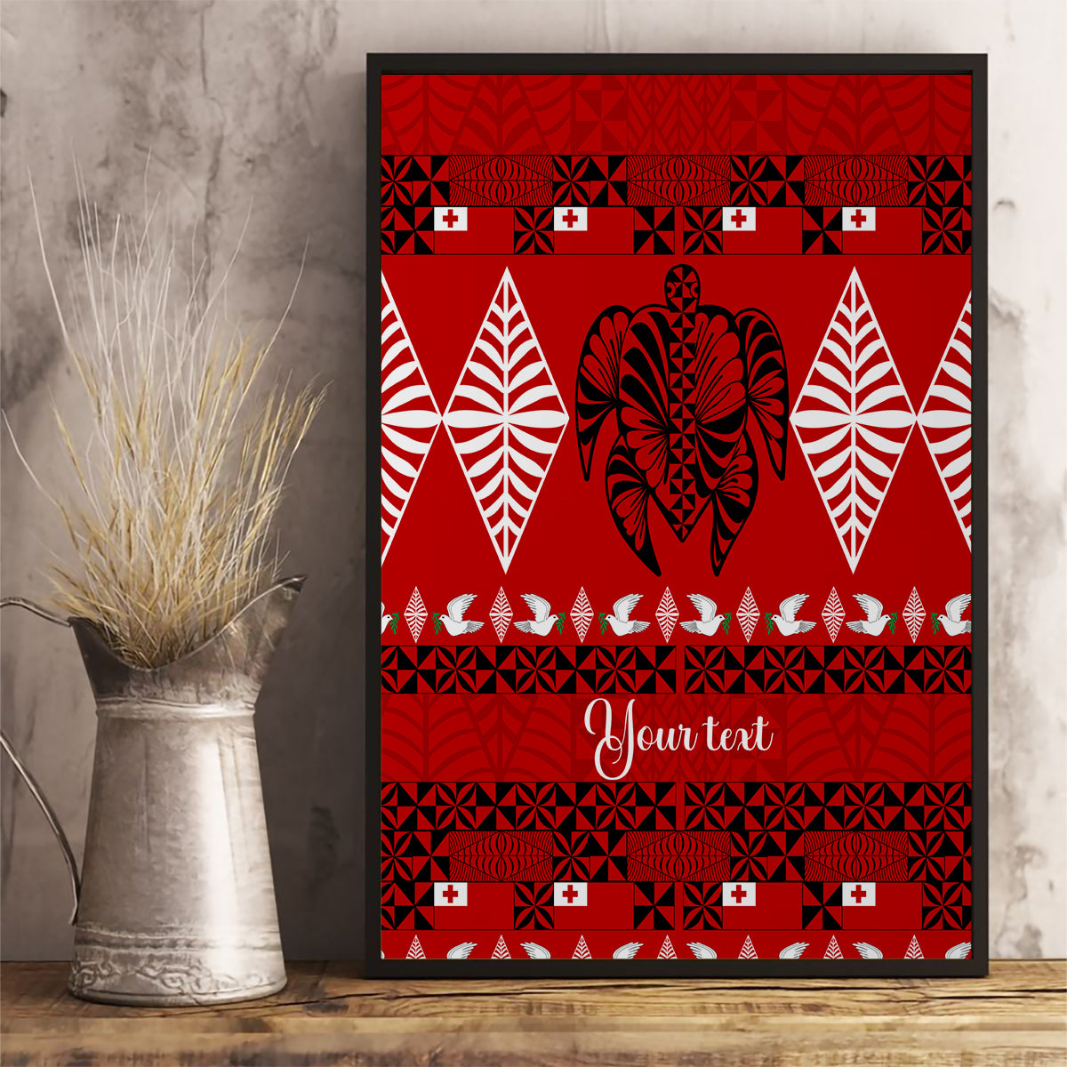Personalised Tonga Kilisimasi Fiefia Canvas Wall Art Merry Christmas with Turtle Ngatu Pattern LT9 - Polynesian Pride