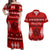 Personalised Tonga Kilisimasi Fiefia Couples Matching Off Shoulder Maxi Dress and Hawaiian Shirt Merry Christmas with Turtle Ngatu Pattern LT9 Red - Polynesian Pride