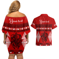 Personalised Tonga Kilisimasi Fiefia Couples Matching Off Shoulder Short Dress and Hawaiian Shirt Merry Christmas with Turtle Ngatu Pattern LT9 - Polynesian Pride