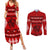 Personalised Tonga Kilisimasi Fiefia Couples Matching Summer Maxi Dress and Long Sleeve Button Shirt Merry Christmas with Turtle Ngatu Pattern LT9 Red - Polynesian Pride