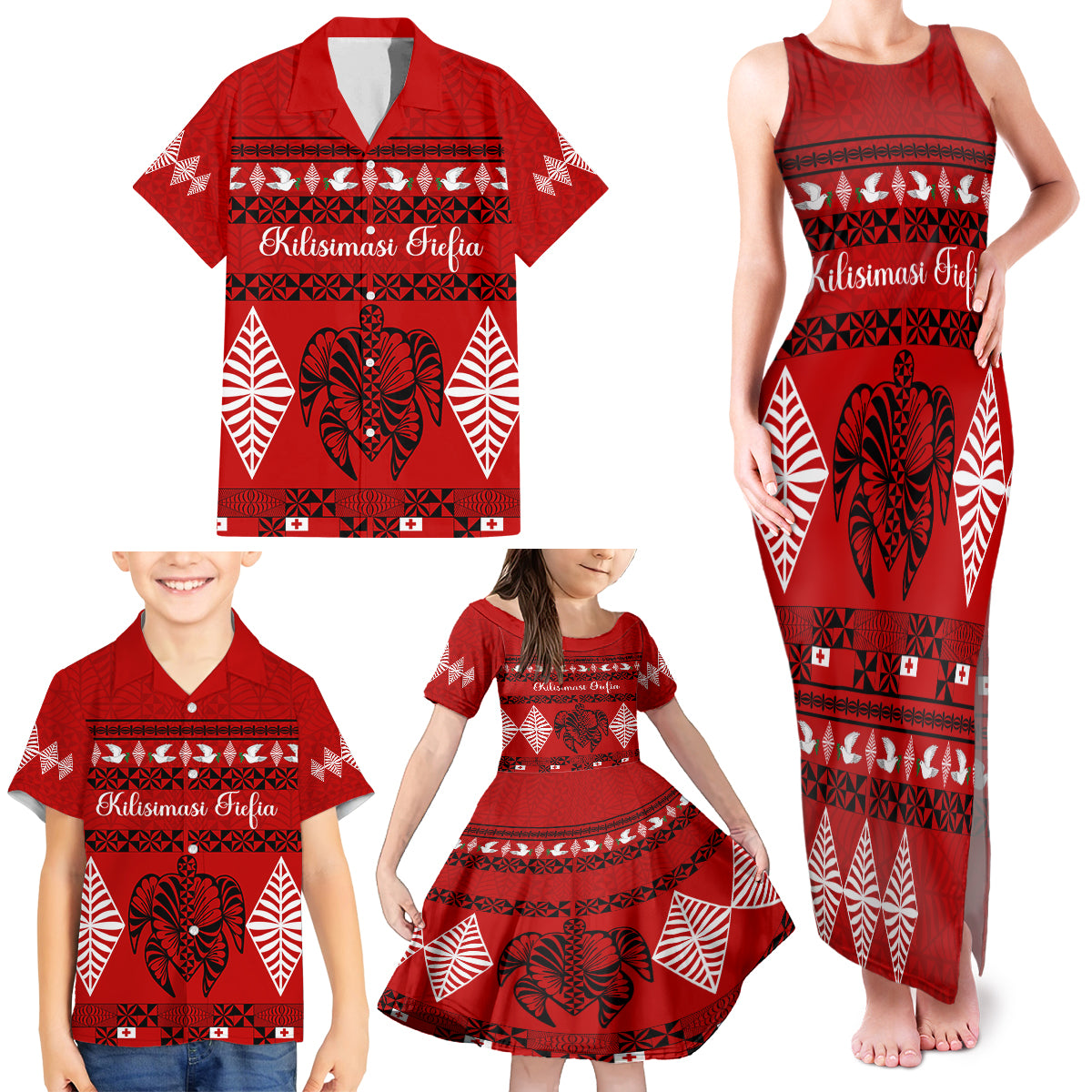 Personalised Tonga Kilisimasi Fiefia Family Matching Tank Maxi Dress and Hawaiian Shirt Merry Christmas with Turtle Ngatu Pattern LT9 - Polynesian Pride