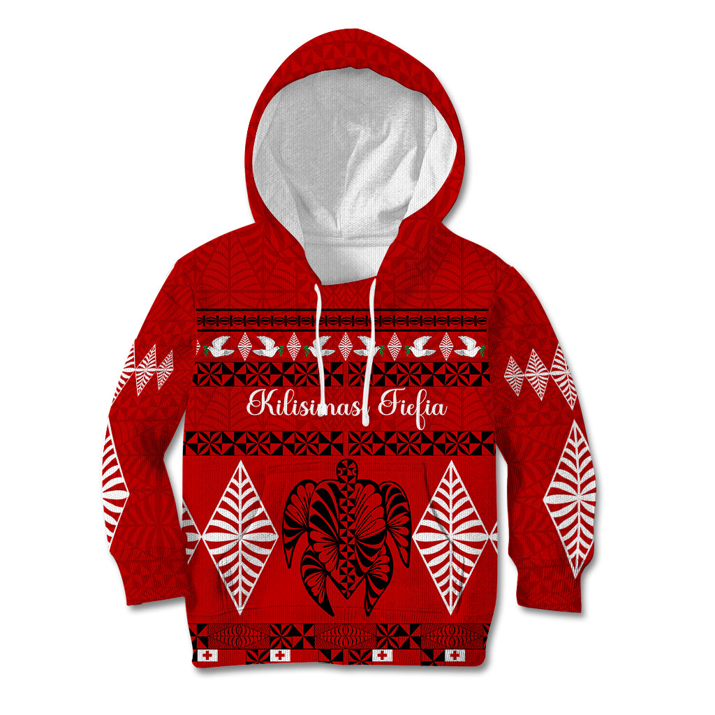 Personalised Tonga Kilisimasi Fiefia Kid Hoodie Merry Christmas with Turtle Ngatu Pattern LT9 Hoodie Red - Polynesian Pride