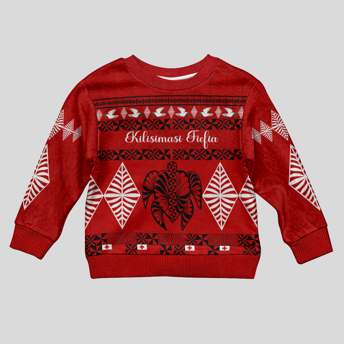 Personalised Tonga Kilisimasi Fiefia Kid Ugly Christmas Sweater Merry Christmas with Turtle Ngatu Pattern LT9 Kid Red - Polynesian Pride