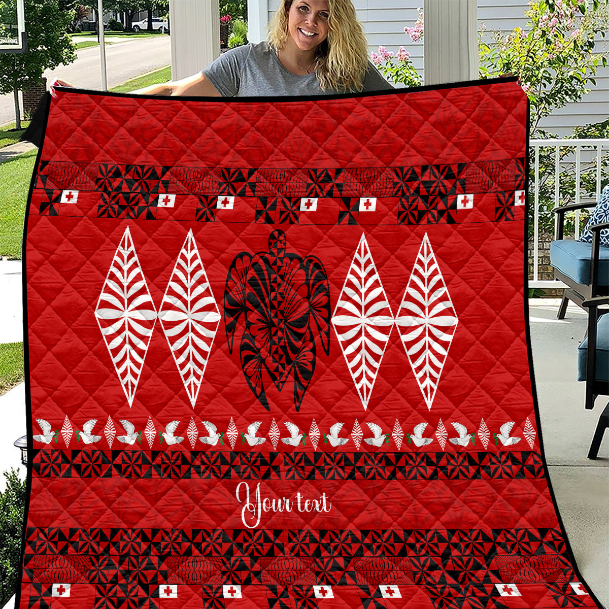 Personalised Tonga Kilisimasi Fiefia Quilt Merry Christmas with Turtle Ngatu Pattern LT9 Red - Polynesian Pride