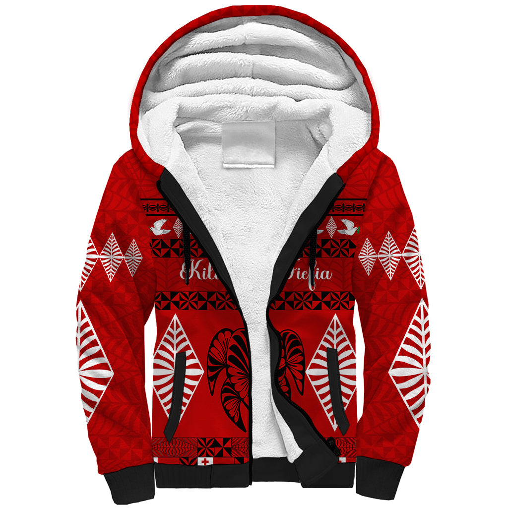 Personalised Tonga Kilisimasi Fiefia Sherpa Hoodie Merry Christmas with Turtle Ngatu Pattern LT9 Unisex Red - Polynesian Pride