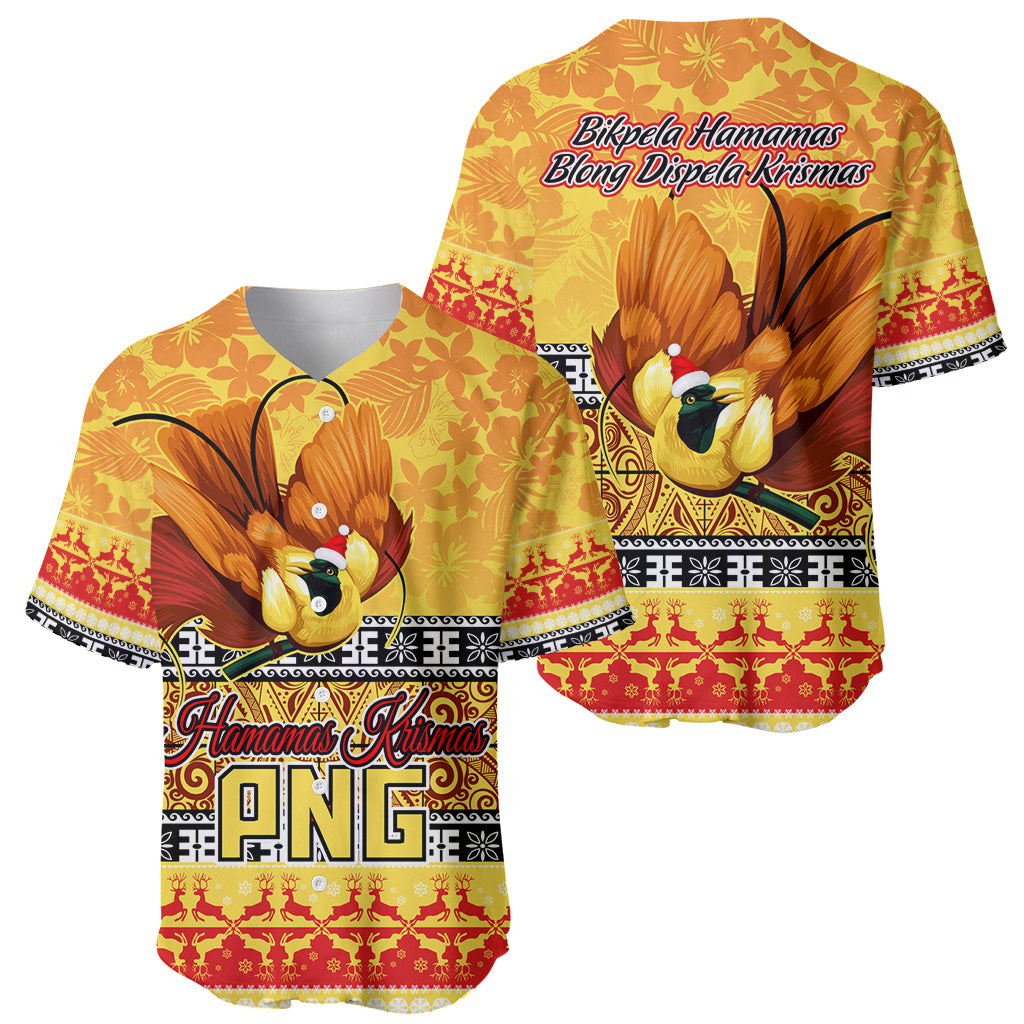 PNG Hamamas Krismas Baseball Jersey Papua New Guinea Bird Of Paradise Merry Christmas Gold Style LT9 - Polynesian Pride