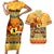 PNG Hamamas Krismas Couples Matching Short Sleeve Bodycon Dress and Hawaiian Shirt Papua New Guinea Bird Of Paradise Merry Christmas Gold Style LT9 Gold - Polynesian Pride