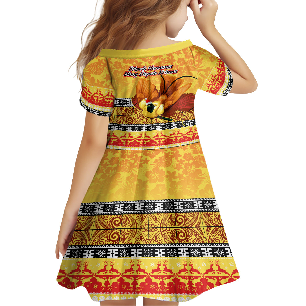 PNG Hamamas Krismas Family Matching Off Shoulder Long Sleeve Dress and Hawaiian Shirt Papua New Guinea Bird Of Paradise Merry Christmas Gold Style LT9 - Polynesian Pride